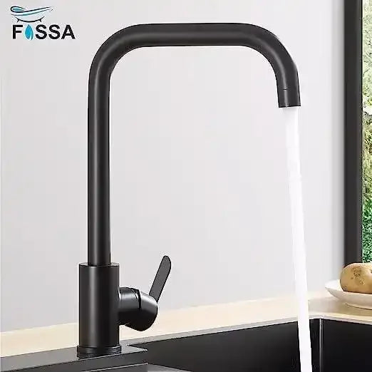 Single-Flow L Bend 360° Hot & Cold Brass Stainless Steel Kitchen Mixer Faucet Black-1