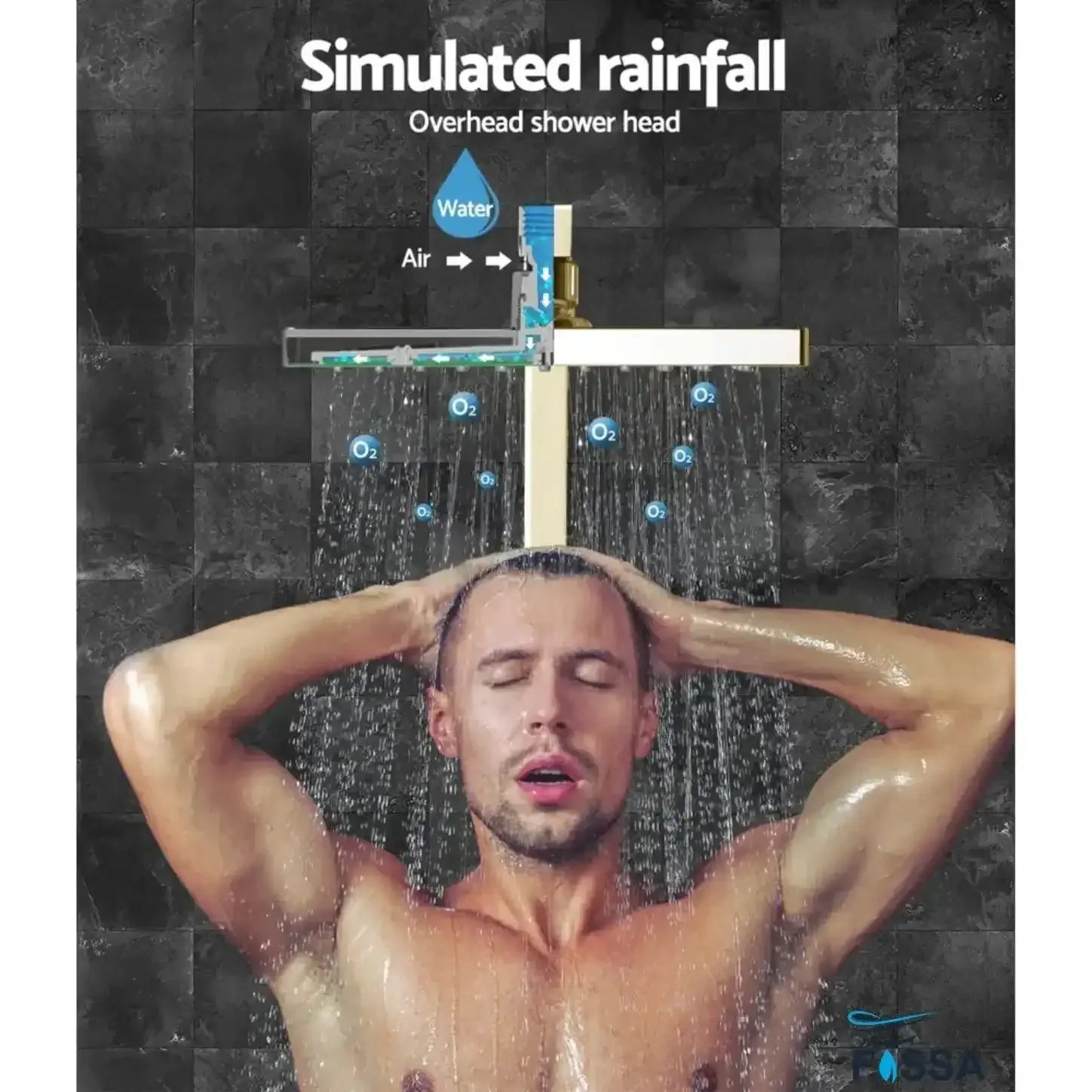 8 Inch Rainfall Square Overhead Shower Gold With Arm (18 Inch)-3
