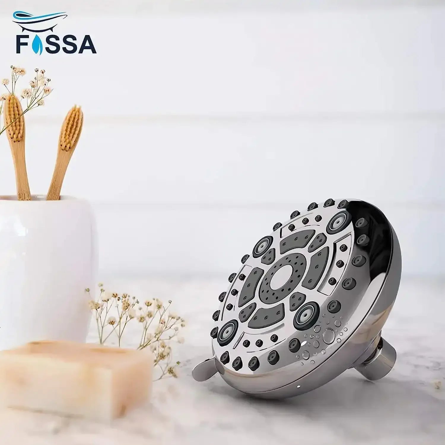 Fixed ( 5 Inches ) 304- Grade 6 Spray Settings Stainless Steel Silver Finish Overhead Shower( Arm 9 Inch )