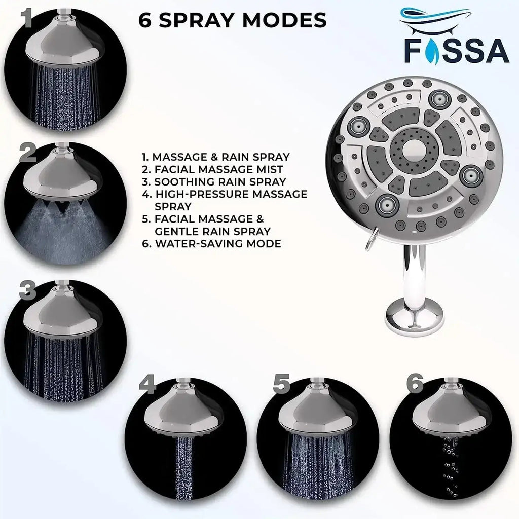 Fixed ( 5 Inches ) 304- Grade 6 Spray Settings Stainless Steel Silver Finish Overhead Shower( Arm 9 Inch )