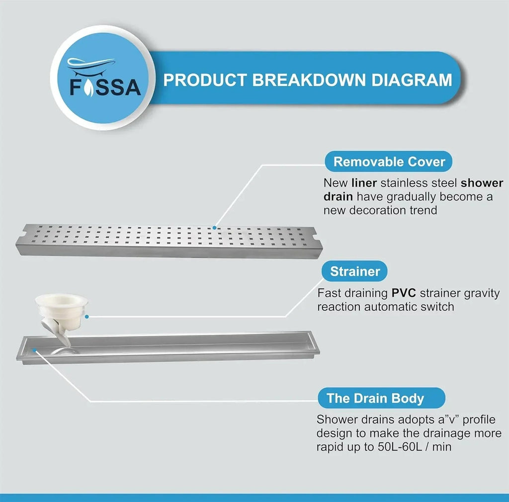 Ultra (24 x 4 Inches) 304 Grade Brushed Shower Drain Channel Floor Drain-2