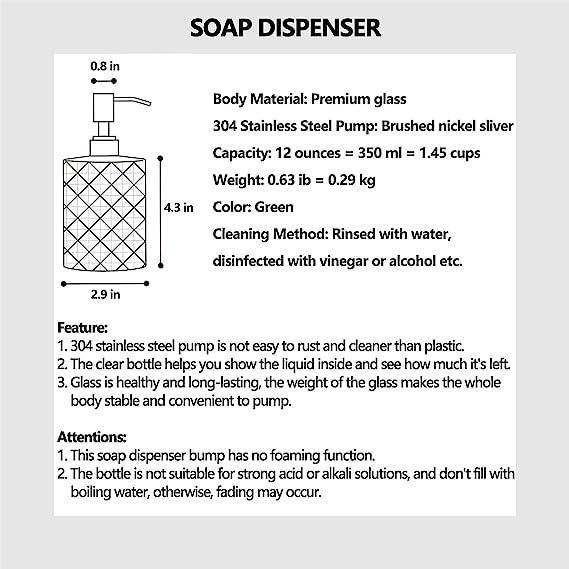350ml Diamond White Glass Soap Dispenser Green