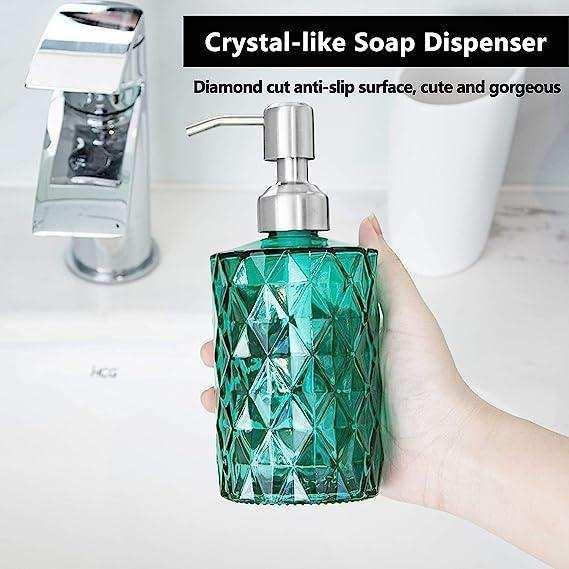 350ml Diamond White Glass Soap Dispenser Green