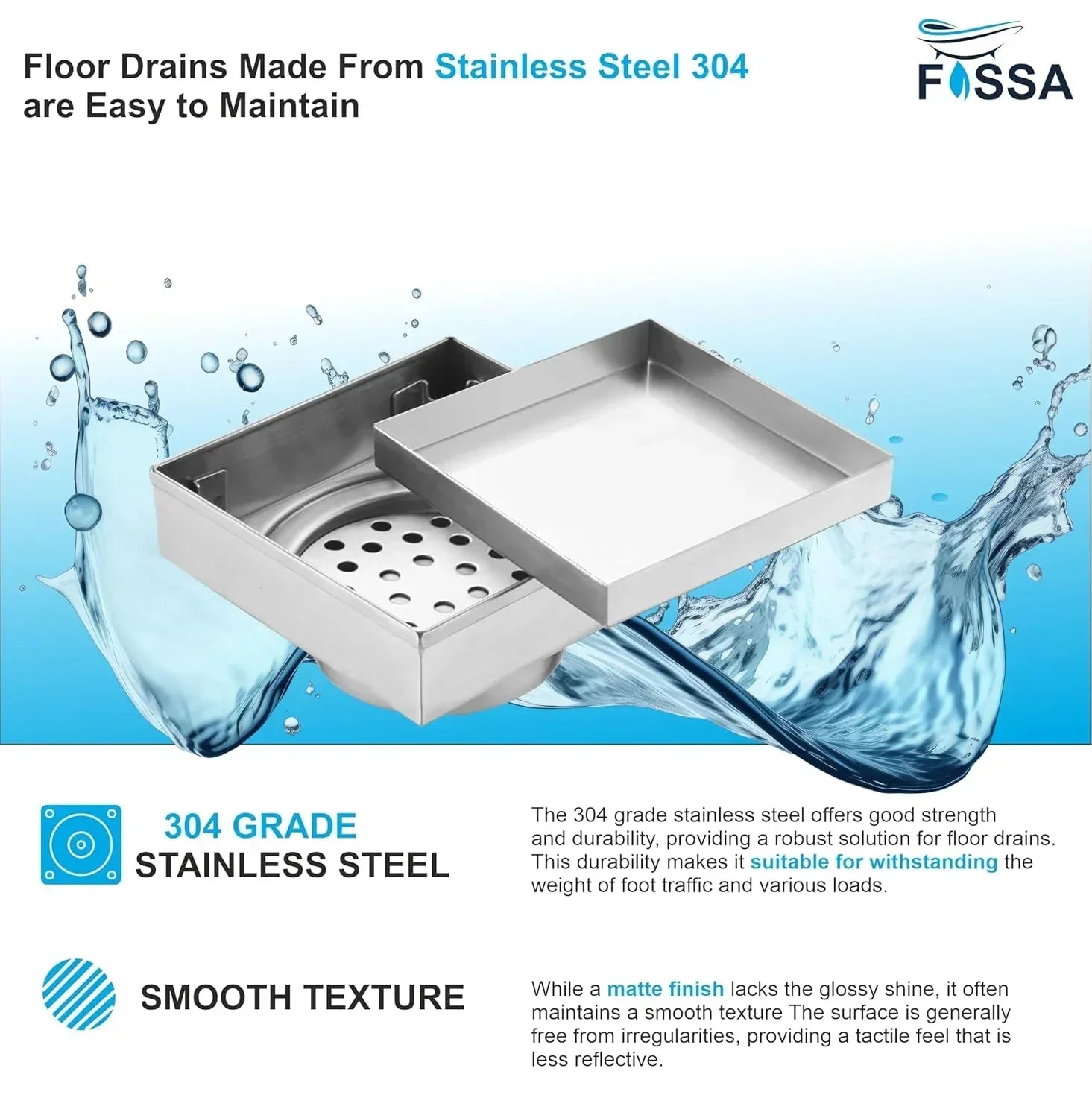 Marble Floor Drain (5 x 5 Inches) 304-Grade Stainlees Steel-3