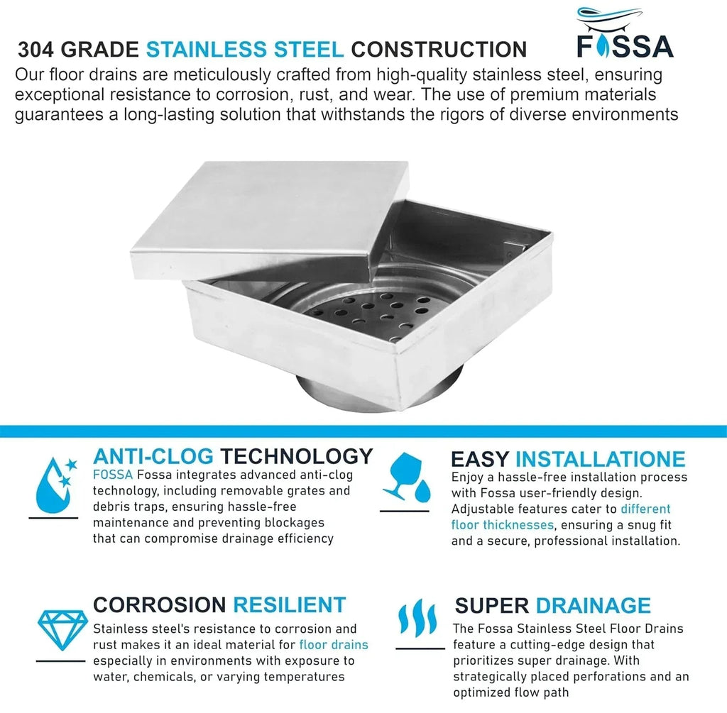 Marble Floor Drain (5 x 5 Inches) 304-Grade Stainlees Steel-2