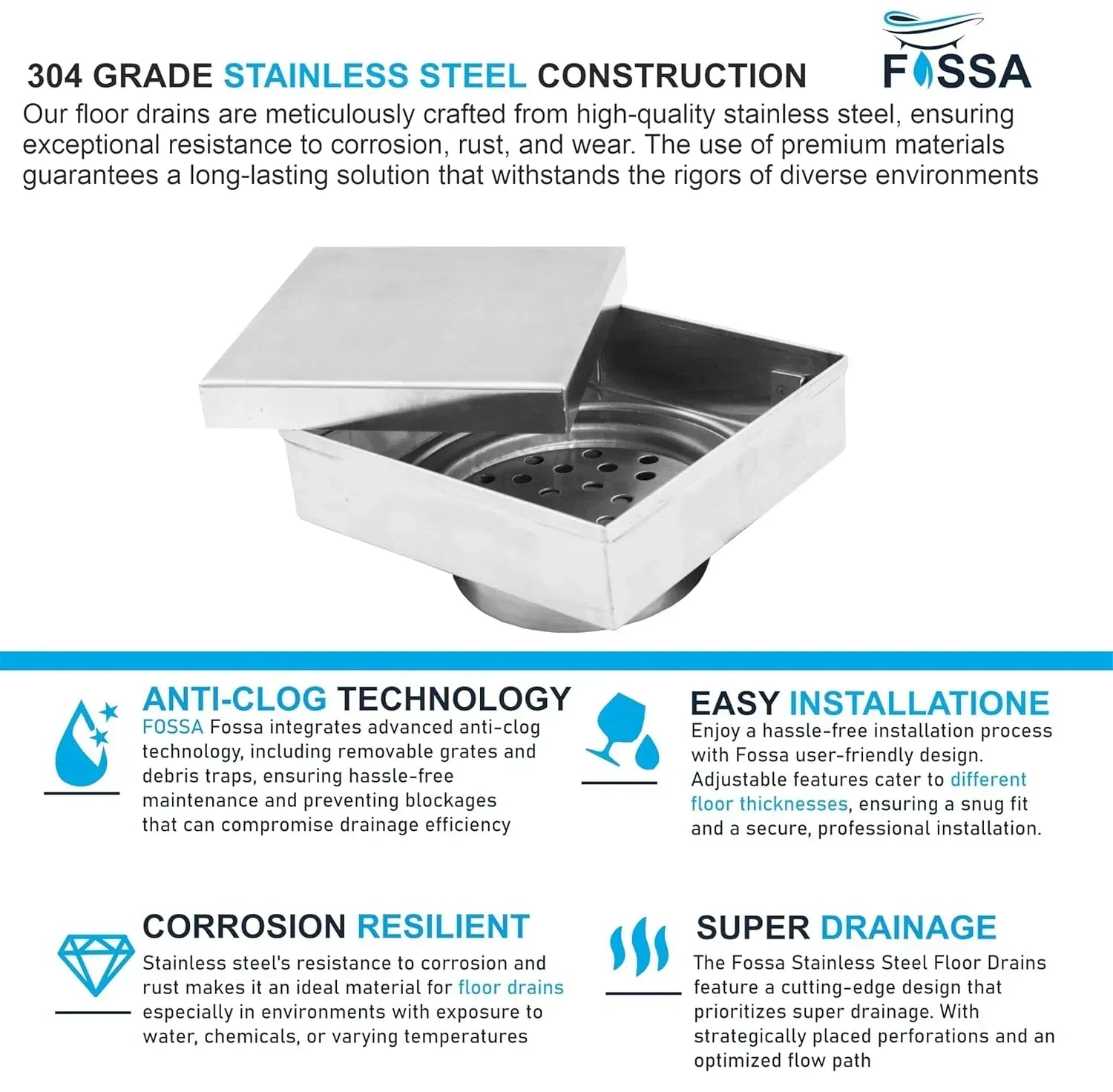 Marble Floor Drain (5 x 5 Inches) 304-Grade Stainlees Steel-2