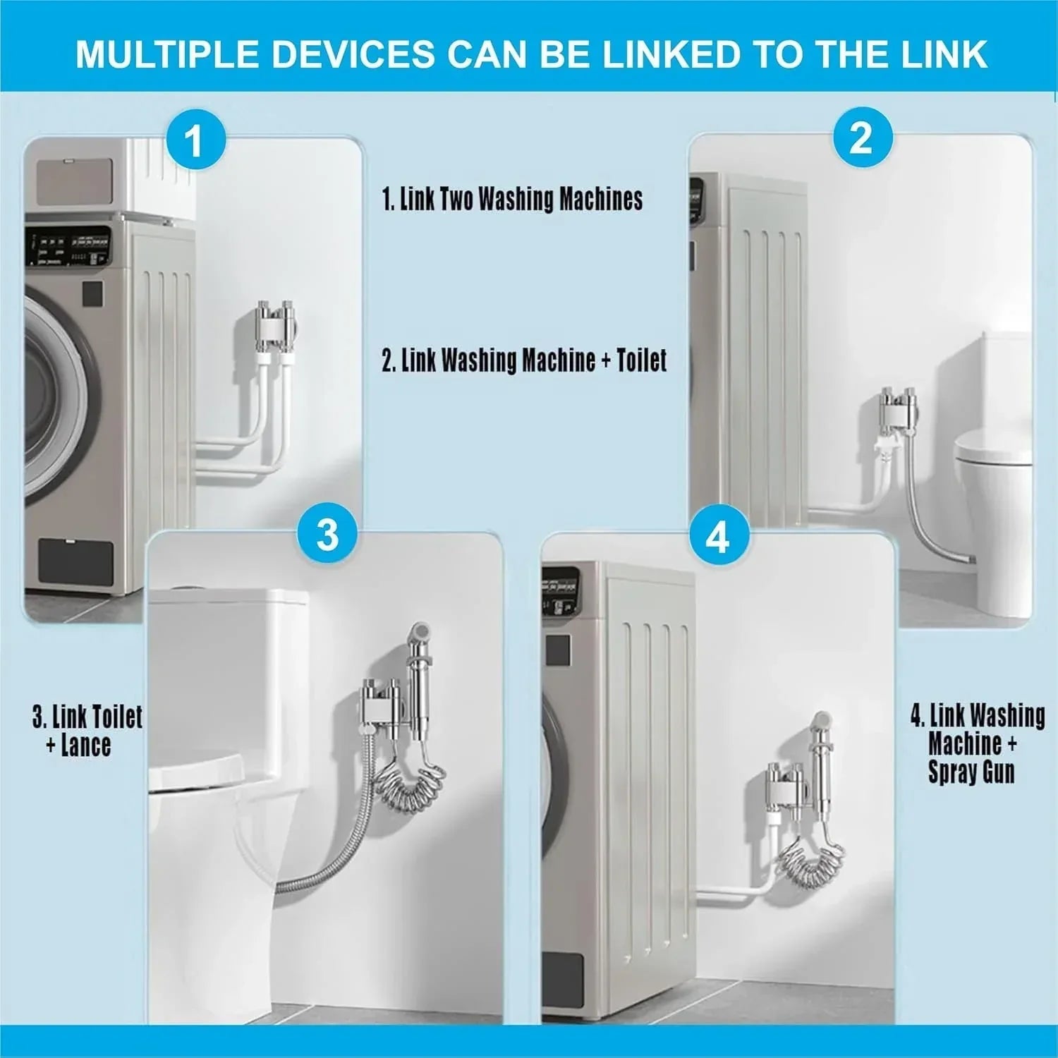 Dual Outlets Control Washing Machine Angle Valve Faucet with Nozzle Silver-3