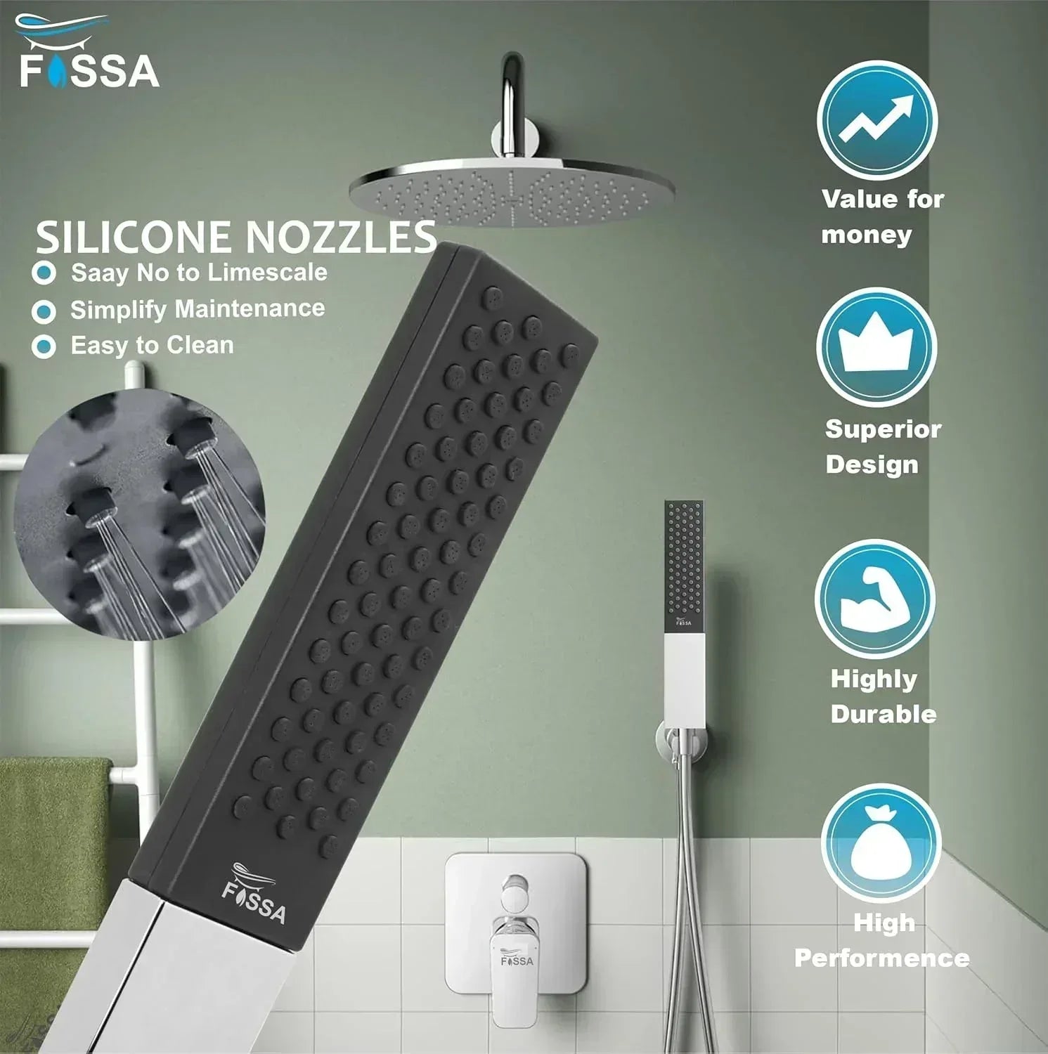 Fossa Vista Square ABS Hand-Held Shower for Bathroom, High Pressure Shower Chrome Finish (Only Shower)