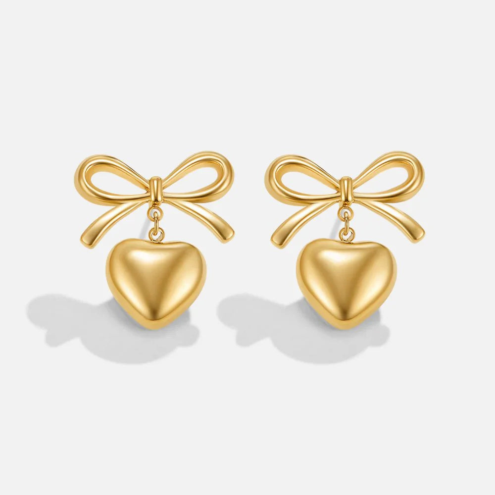 Mary Bow Heart Drop Earrings..-0