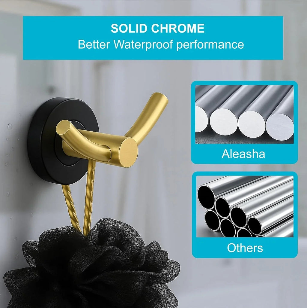 Wall Mounted Stainless Steel Towel & Robe Hook Matte Finish (Gold & Black)