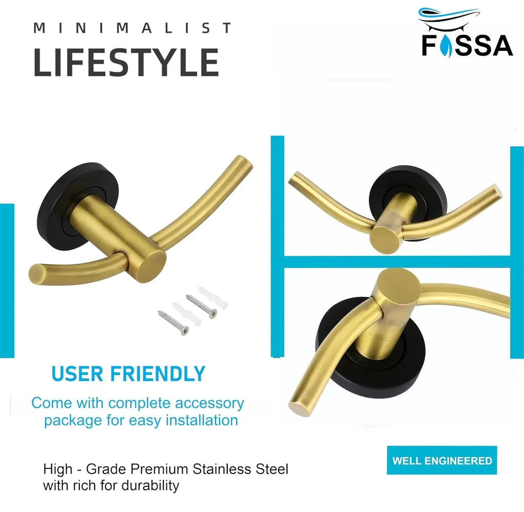 Wall Mounted Stainless Steel Towel & Robe Hook Matte Finish (Gold & Black)