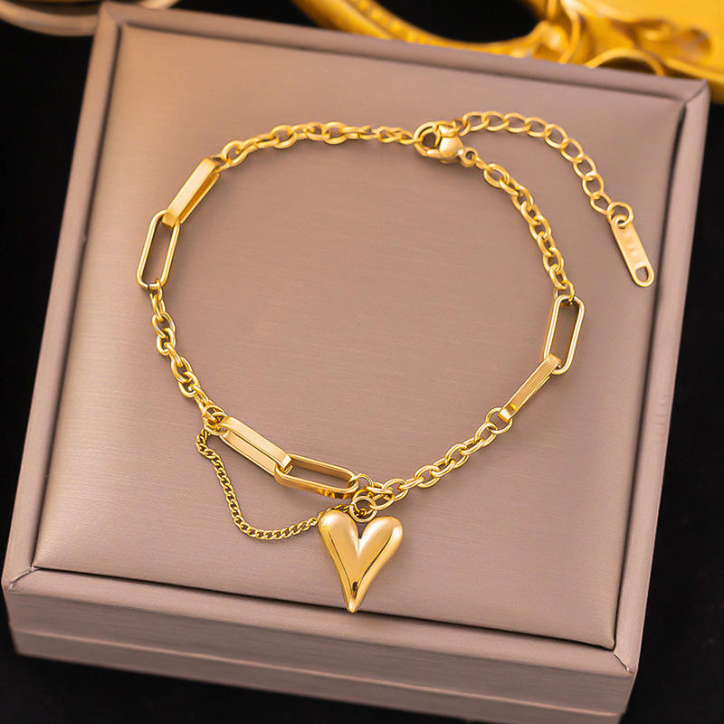 Anti-Tarnish Gold Heart Charm Bracelet -Dainty & Durable Love Jewelry-1