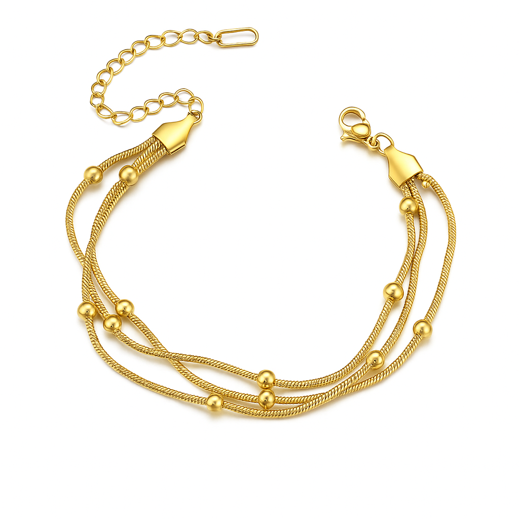 Triple Layer Gold Chain Bracelet with Beads E-legant Women’s Jewelry-0